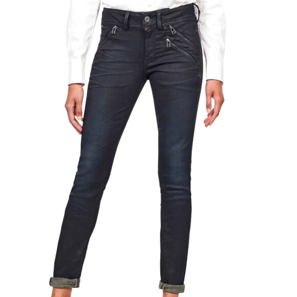 G-Star Raw Lynn Skinny Biker Coated Cotton Pocket Zipper Jeans Women's 26